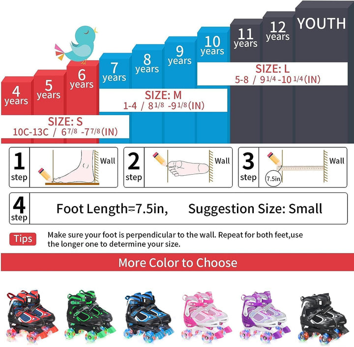 Nattork Kinder Rollschuhe für Jungen Mädchen, 4 Grössen Verstellbare Quad Skates, Roller Skates mit