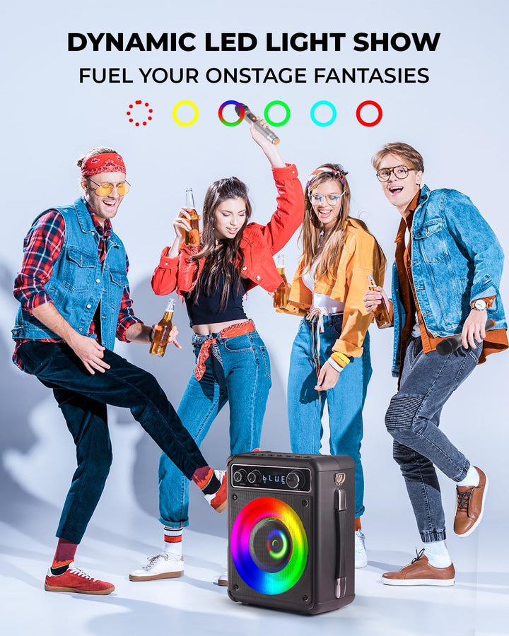 BONAOK Tragbare Karaoke-Maschine, Bluetooth-Karaoke-System mit 2 Mikrofonen, wiederaufladbare Party-