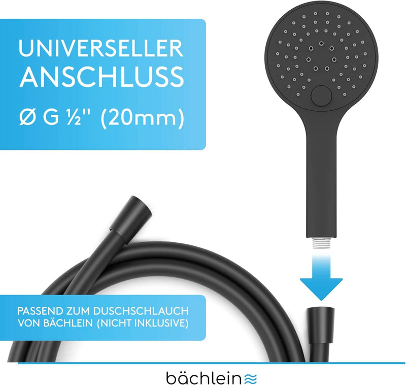 Bächlein Universal Duschbrause - Brausekopf mit 3 Strahlarten, einfach wechselbar durch praktische D