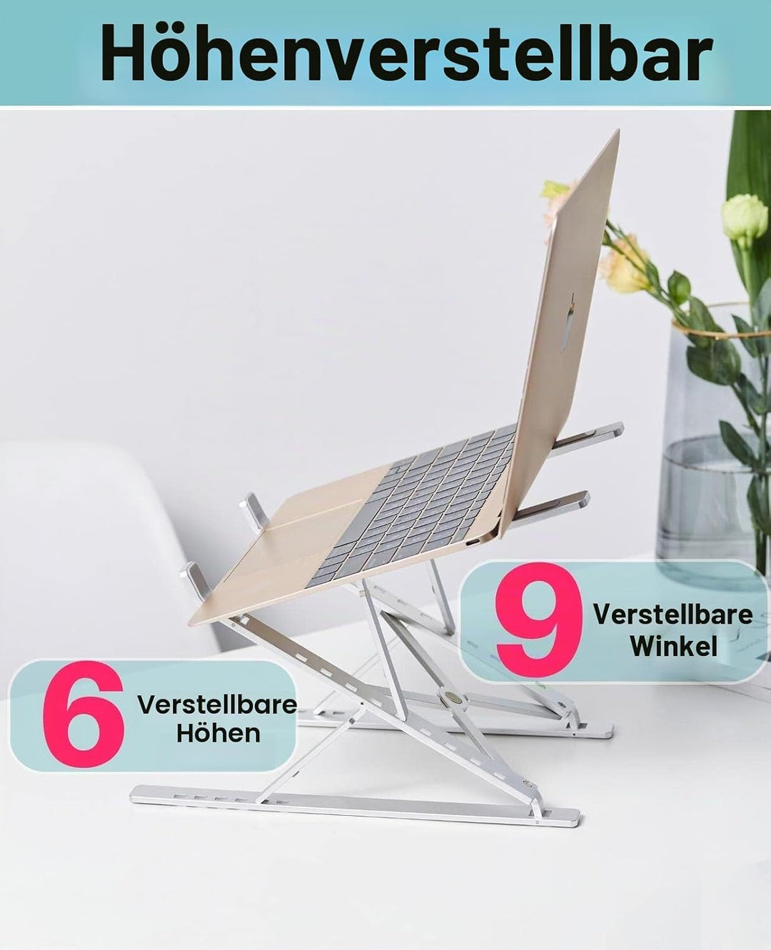 VVGAOGES Laptop Ständer,Aluminium Höhenverstellbarer Belüfteter Notebook Ständer,Faltbarer tragbarer