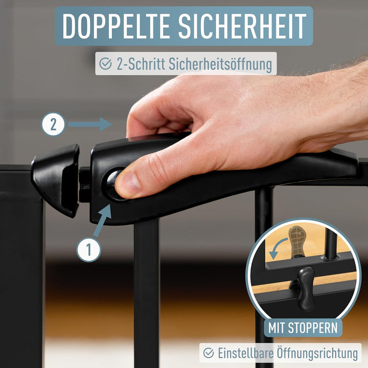 ib style® Berrin | PREISSIEGER | Türschutzgitter | Ohne Bohren | 90° Stop | Auto-Close | Schwarz | 6