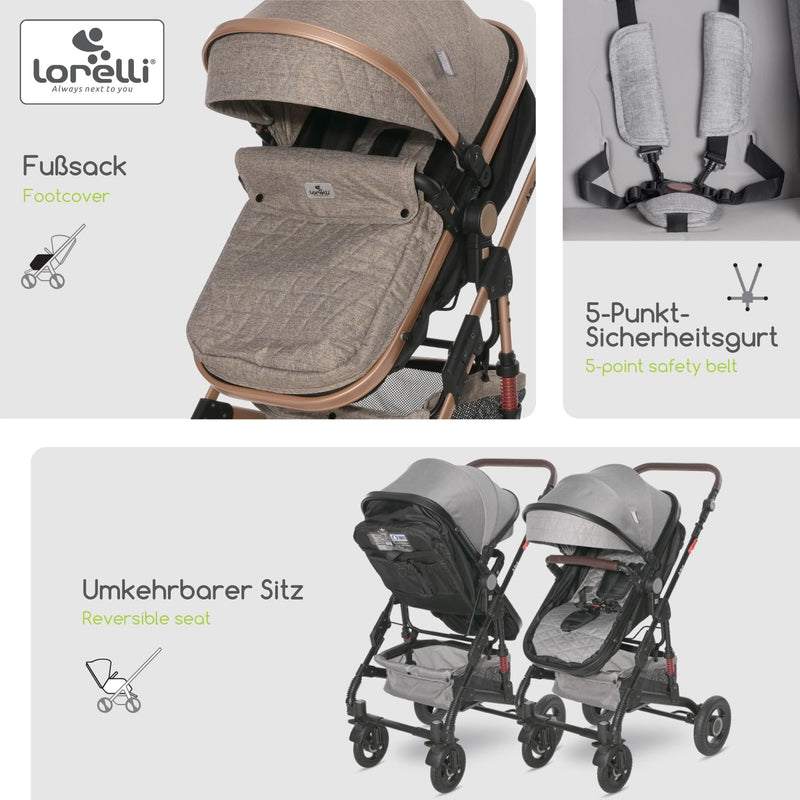 Lorelli Kinderwagen Alba 2 in 1 mit Liegeposition, Kombikinderwagen, Baby Buggy klein zusammenklappb