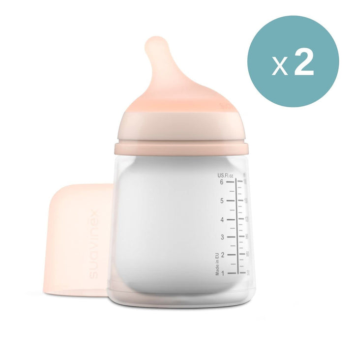 Suavinex, Zero Zero Anti-Kolik Babyflaschen-Set, 4 Baby-Fläschchen: 2 x 180ml mit anpassbarem Nahrun