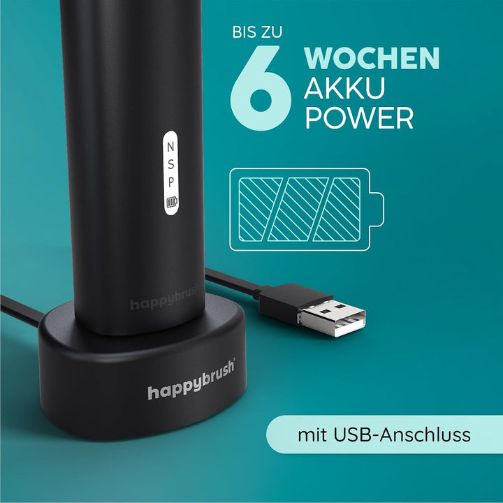 happybrush [Testsieger*] Elektrische Schallzahnbürste Eco VIBE 3 - Nachhaltige Zahnbürste mit 6 Woch