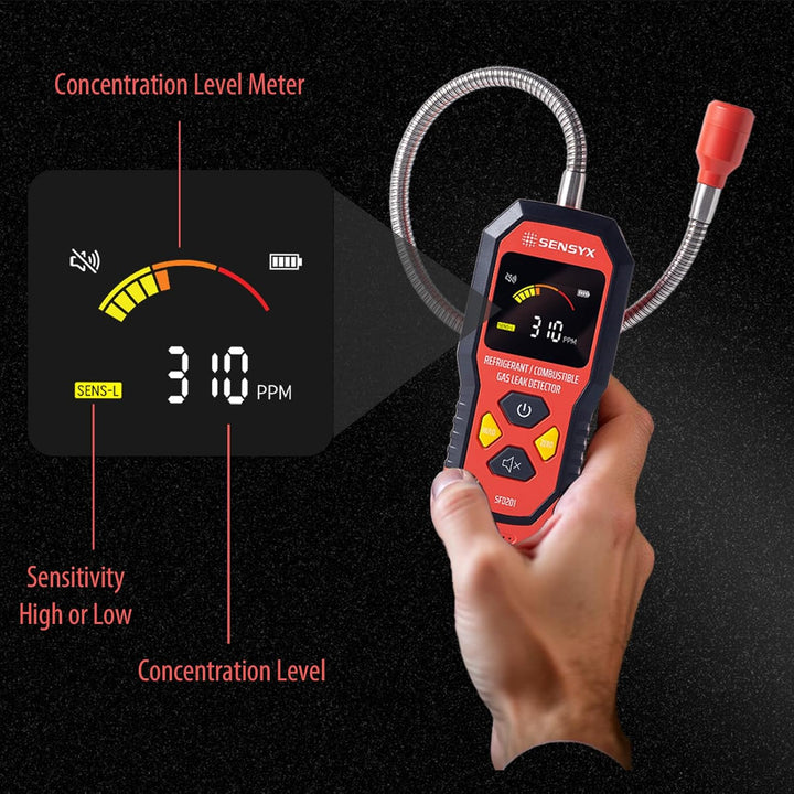 HVAC Kältemittel und brennbare Gaslecksuche, wiederaufladbar | 2-in-1-Modell SFD201 erkennt Freon un