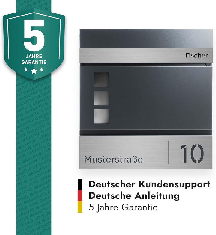 Forgard Briefkasten Anthrazit mit Zeitungsfach (RAL 7016), personalisiert, Postkasten Modern aus Zin
