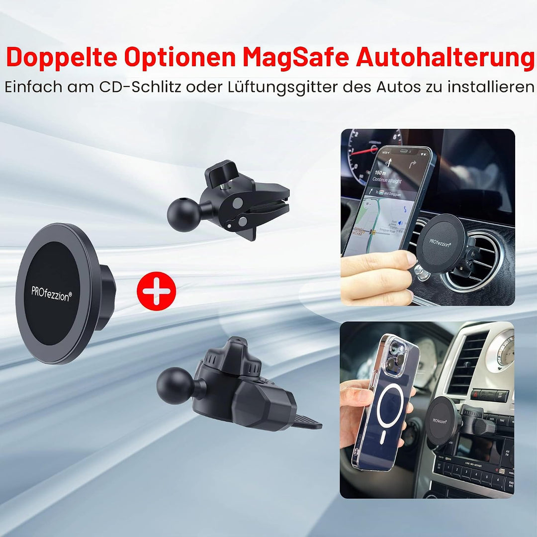 PROfezzion Handyhalterung Auto Magnet CD Schlitz & Lüftungsclip Kompatibel mit Mag-Safe für CD Schli