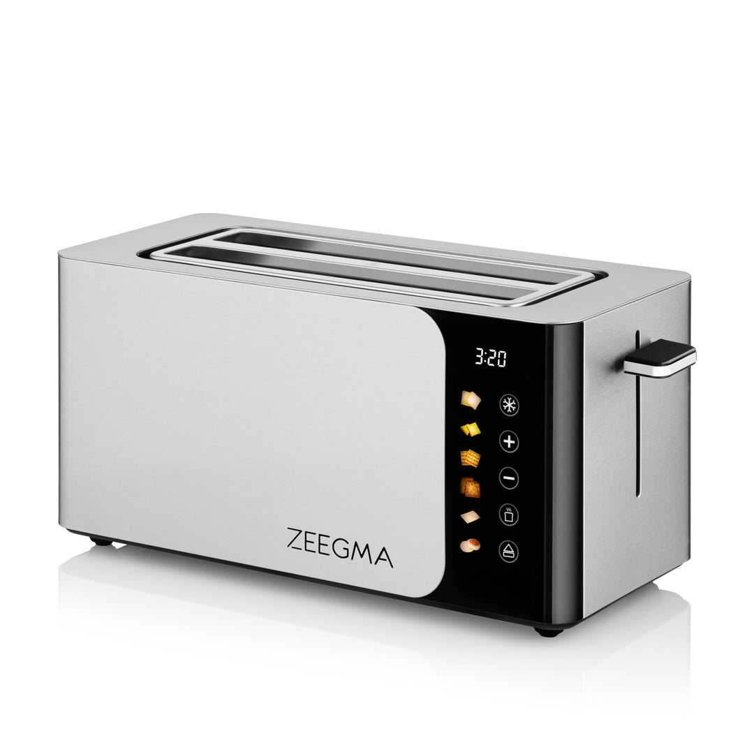 ZEEGMA TOSTEE SMART 4-Scheiben-Edelstahl-Brottoaster, Brötchenhalter, 1500 W, Auftauen, Aufwärmen &