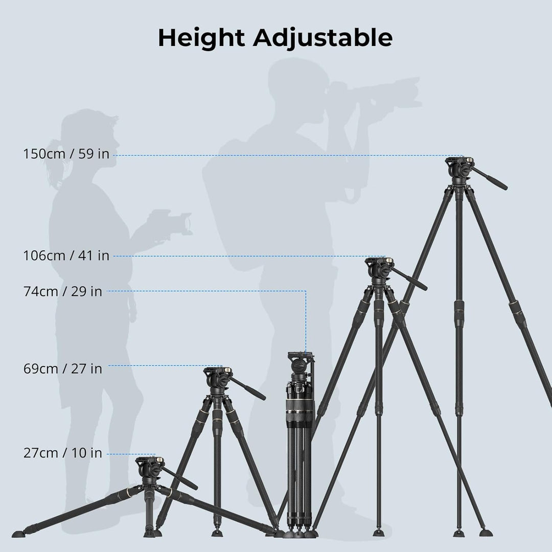 SMALLRIG FT-S303 FreeSpeed Stativ aus Kohlefaser, 59'' Reise-Videostativ mit Höhenverstellung durc