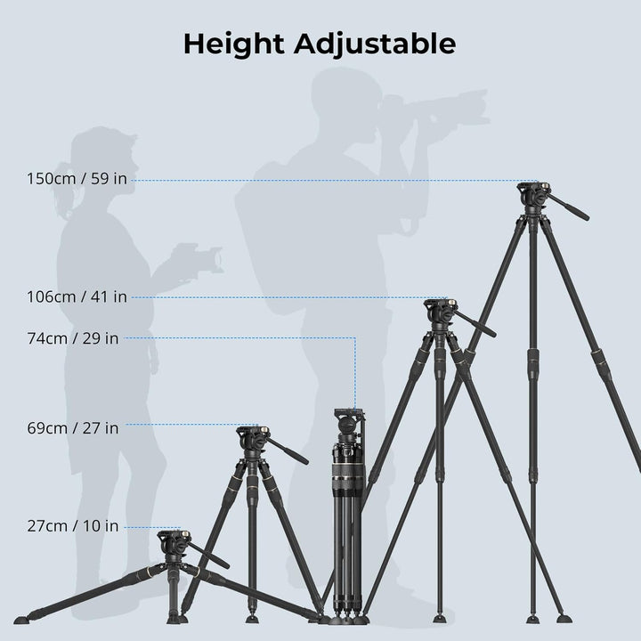 SMALLRIG FT-S303 FreeSpeed Stativ aus Kohlefaser, 59'' Reise-Videostativ mit Höhenverstellung durc