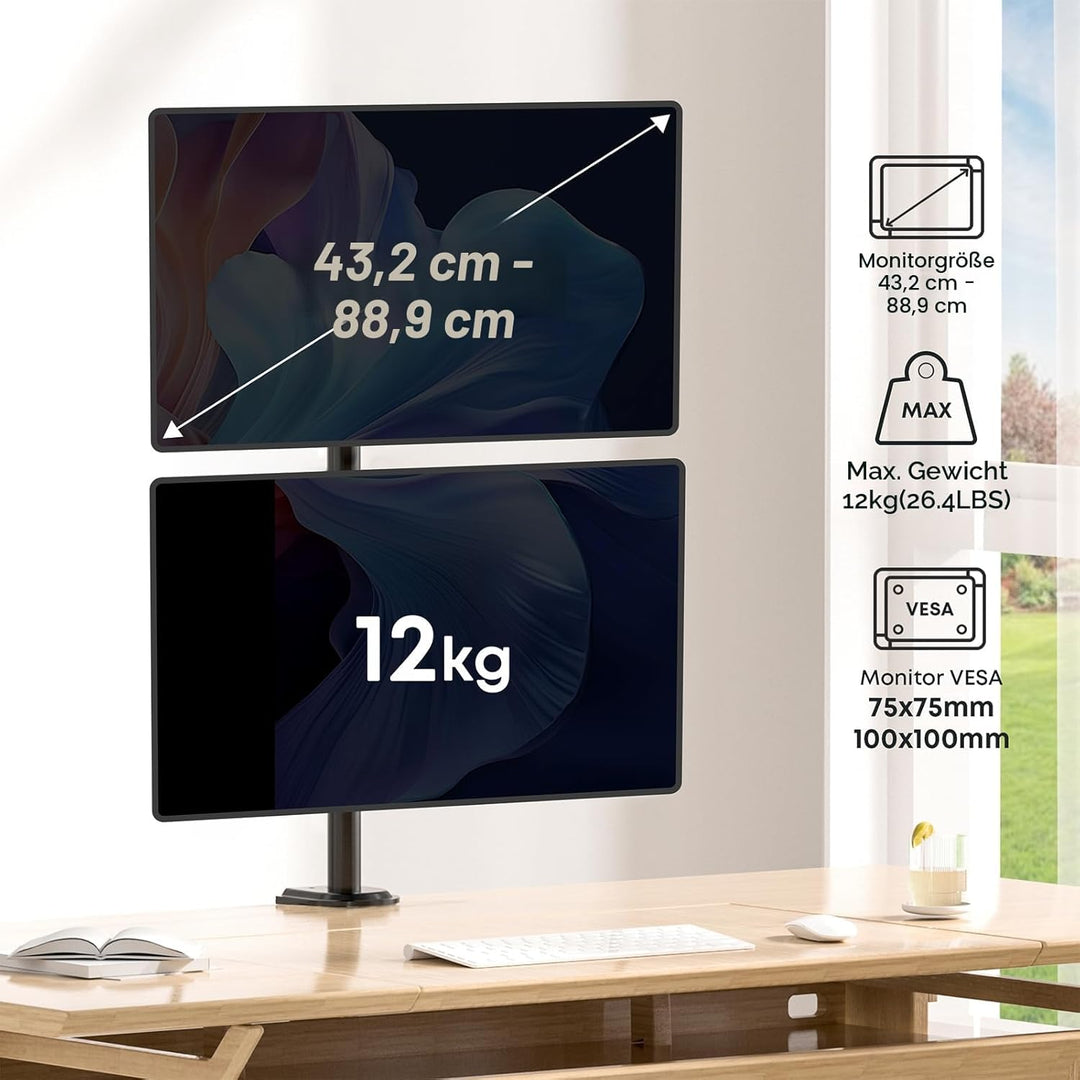 Monitor Halterung 2 Monitore übereinander für 17-35 Zoll Bildschirme,Max.12 kg, Bildschirmhalterung