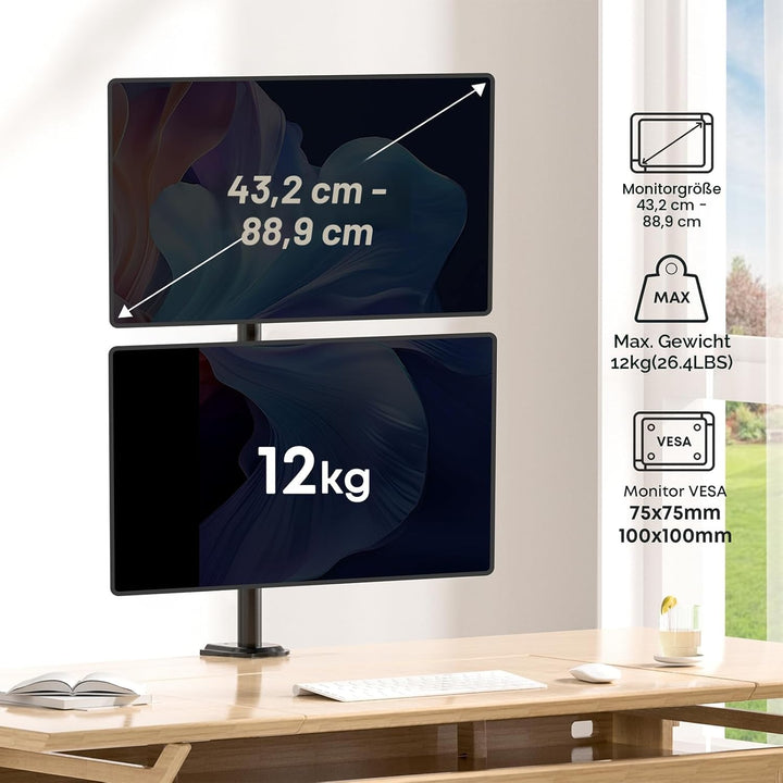 Monitor Halterung 2 Monitore übereinander für 17-35 Zoll Bildschirme,Max.12 kg, Bildschirmhalterung