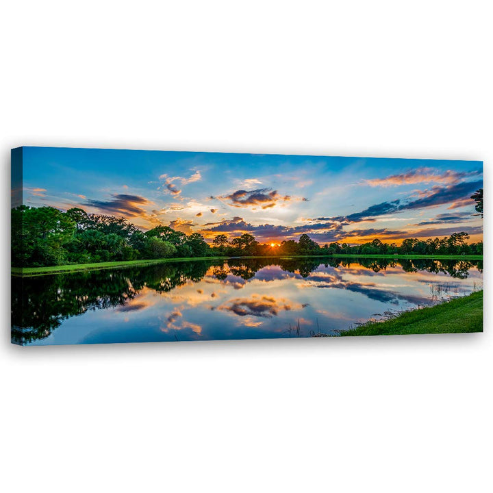 Leinwandbild XXL Natur Wandbild Kunst See Blau 150x60 cm Leinwandbild 150x60 cm Blau_D, Leinwandbild