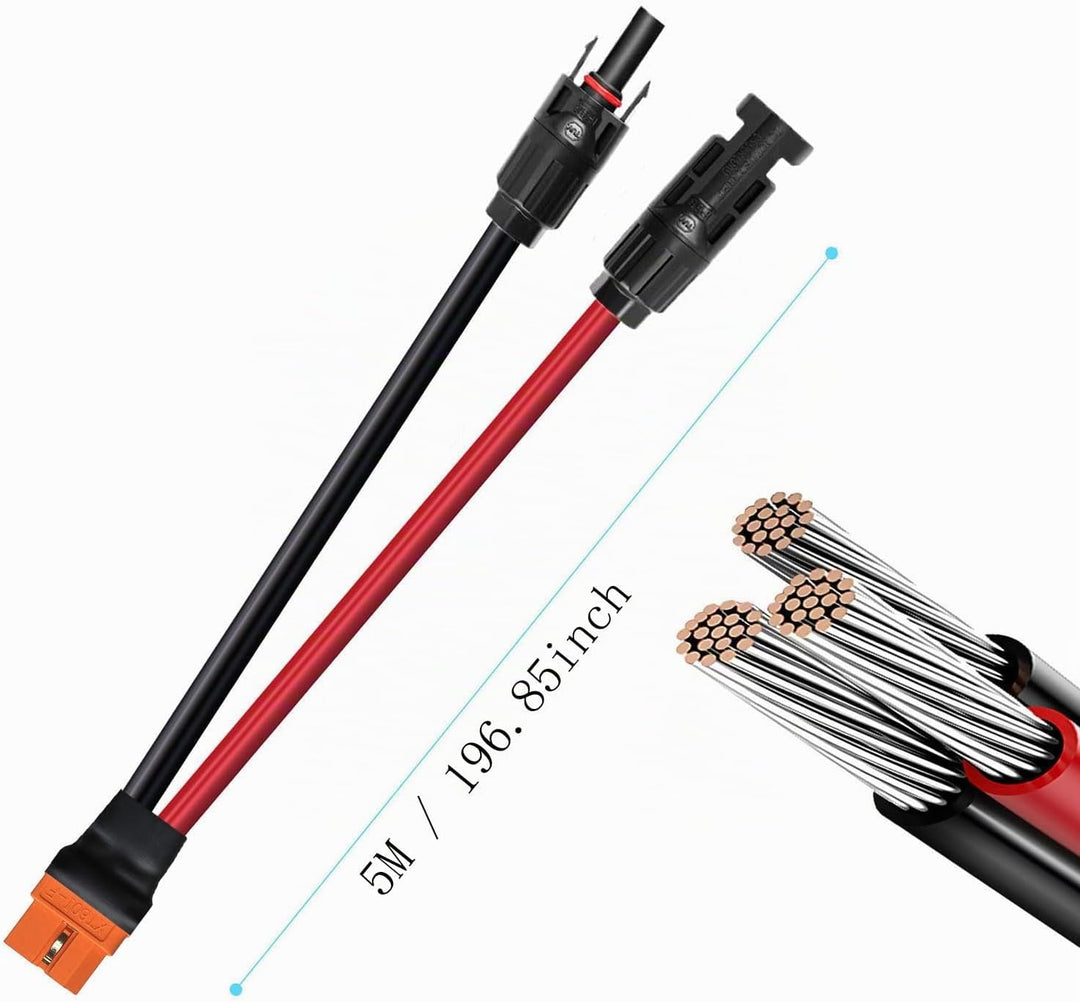 ZkeeShop Solar auf XT60i 5M Kabel 10AWG XT60I-F Solarkabel 6mm2 Verlängerungskabel Kompatibel für Tr