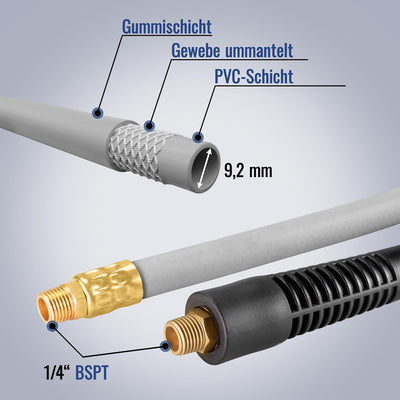 Poppstar Druckluftschlauchtrommel aus Stahl (20m+2m, Durchmesser (9,2x15mm)), Anschlüsse 1/4 Zoll BS