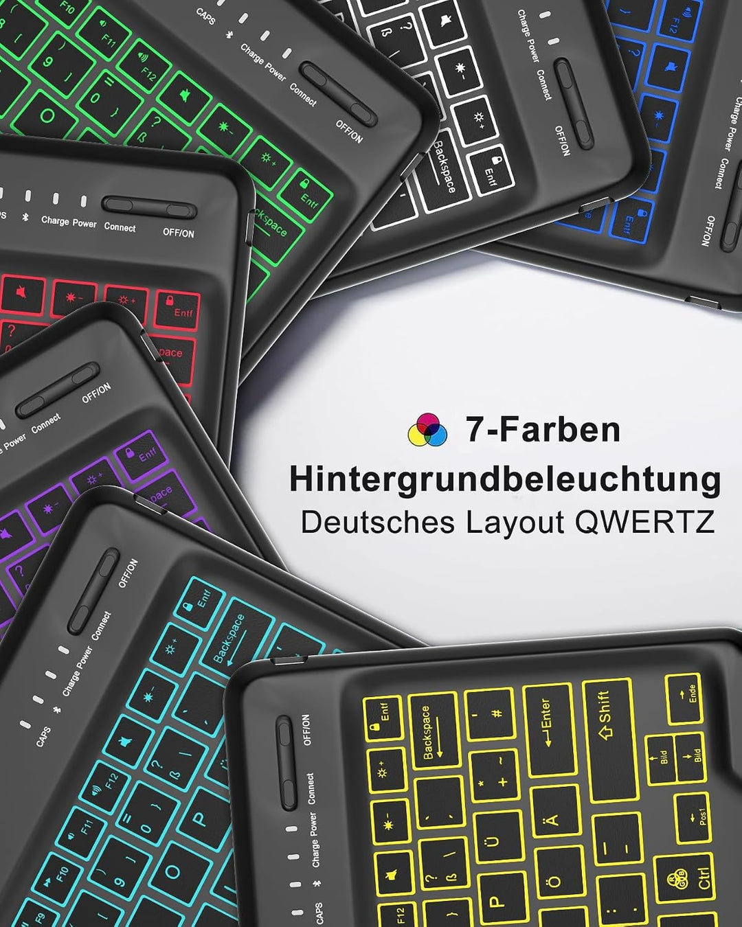 Für Redmi Pad Pro 12.1" Tastaturhülle mit Beleuchtung QWERTZ | Für Redmi Pad Pro Tastatur - Mit 7-Fa