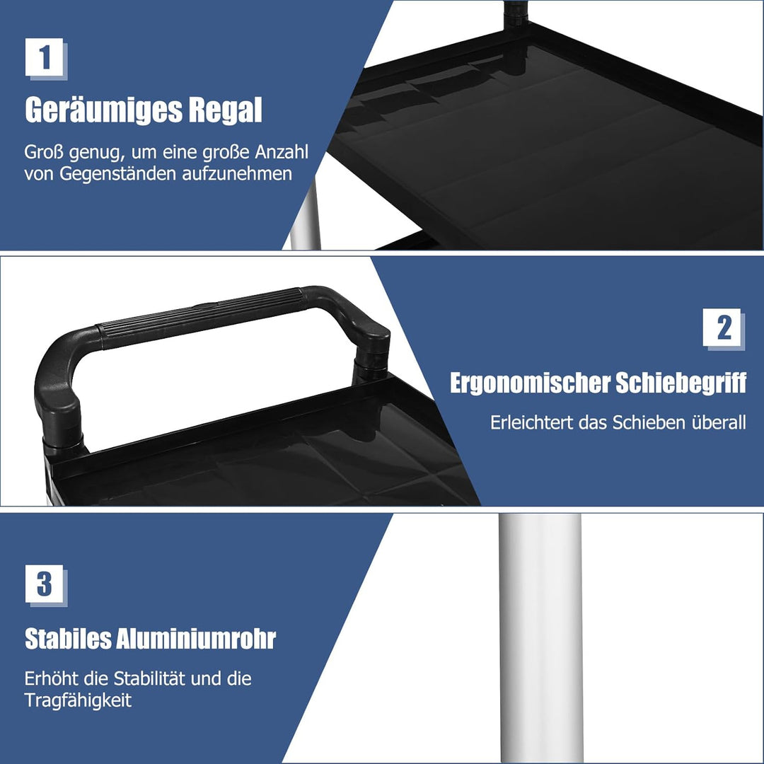 COSTWAY 3-stufiger Servierwagen, Mehrzweckwagen mit Griffen &amp; 4 Rollen, Allzweckwagen für Küche Büro