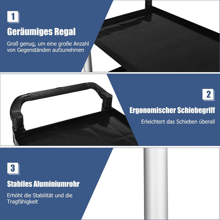 COSTWAY 3-stufiger Servierwagen, Mehrzweckwagen mit Griffen &amp; 4 Rollen, Allzweckwagen für Küche Büro