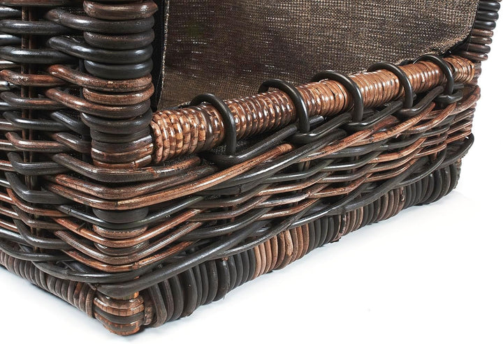 Kobolo Kaminholzkorb Holztrage Holzkorb für Kaminholz -Rattan- mit abnehmbaren dunklem Stoff 50x46x3