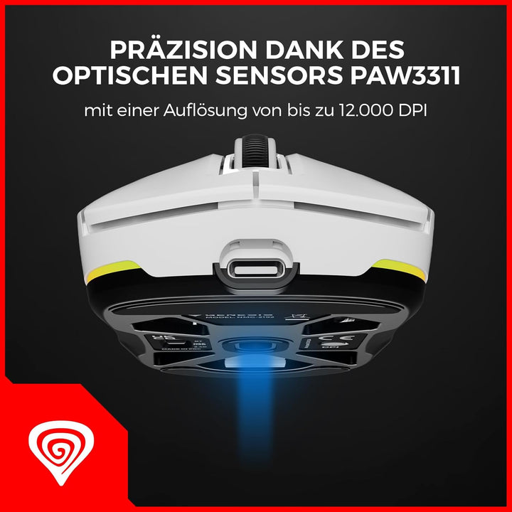 Genesis Zircon XIII Custom Wireless Gaming Maus Weiss, Hot-Swap Switches, Pixart PAW3395 26000 DPI,