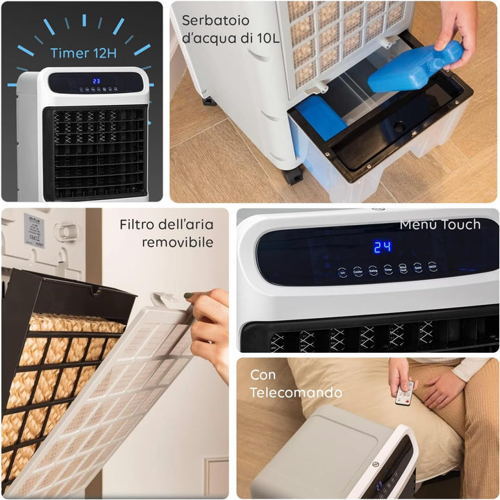 Tragbare Klimaanlage 3-in-1 80/2000 W: Heizung und Kühlung, Luftentfeuchter, einfach zu bewegen – id