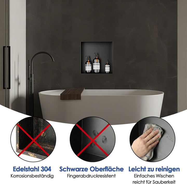 304 Edelstahl Wandnische Dusche 30 x 30 cm, Einlagige Badezimmernische mit Fliesenfähigen Kanten, Ra