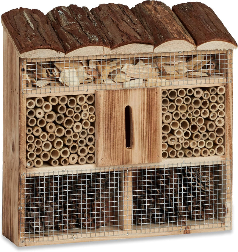 Relaxdays Insektenhotel Zum Aufhängen, Bienenhotel, Schmetterlingshaus, Geflämmtes Holz, HBT: 31 x 3