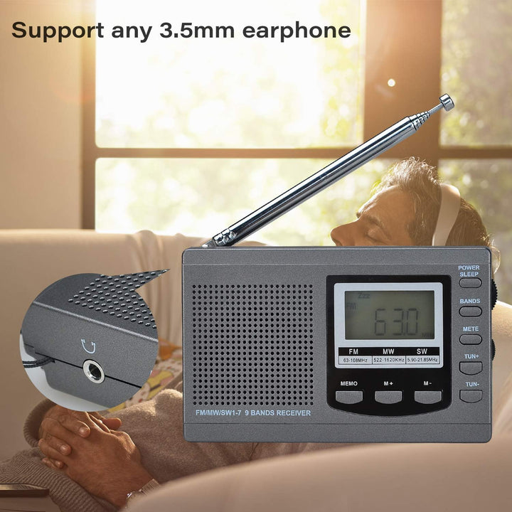 Songway Vollband AM/FM/SW DSP Radio Stereo Lautsprecher LCD Display Wecker Sleep Timer Pocket Radio