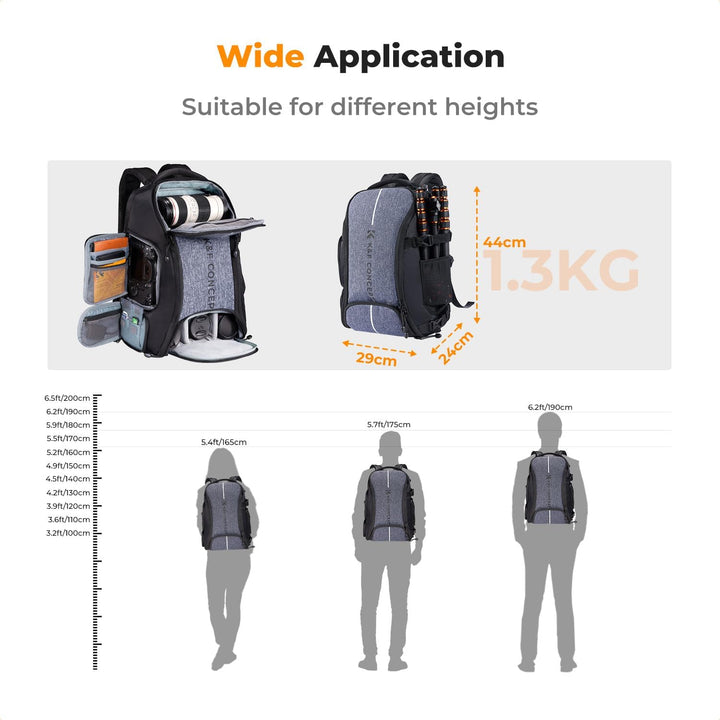 K&amp;F Concept Kamerarucksack wasserdicht Fotorucksack für Canon Nikon Sony Spiegelreflexkameras, Drohn