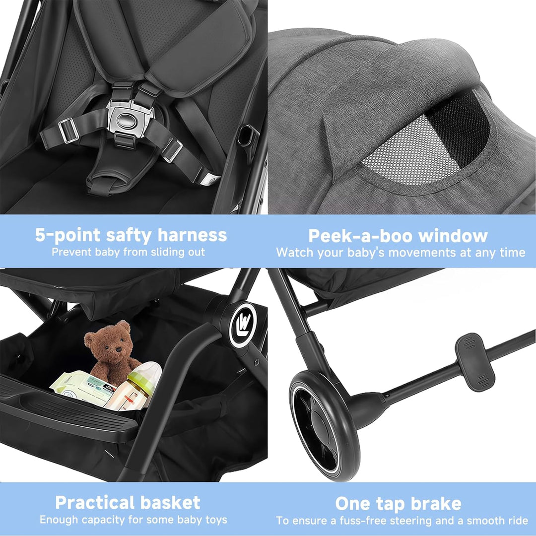 Leichter Kinderwagen, Kompakter Einhand-Buggy Zum Einfachen Zusammenklappen mit Verstellbarer Rücken