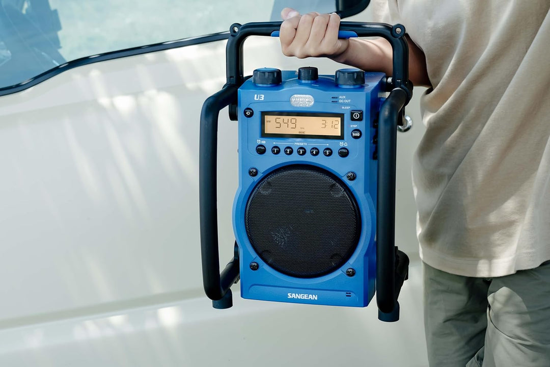 Sangean U3 tragbares Baustellenradio (UKW/MW-Tuner, AUX-In, Weckfunktion, LED-Leuchte, spritzwasser/