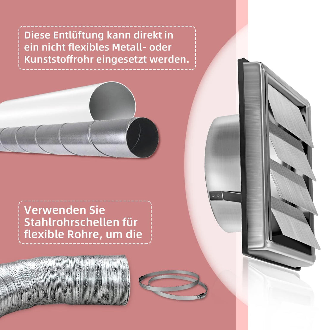 Edelstahl Wetterschutzgitter Lüftungsgitter 100mm 125mm 150mm bewegliche Lamellen, 125mm