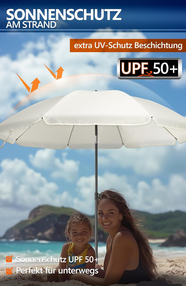 4smile Sunnyjoy Sonnenschirm Strand 3-IN-1 Set - Strandschirm windfest stabil, UPF 50+ Sonnenschirm