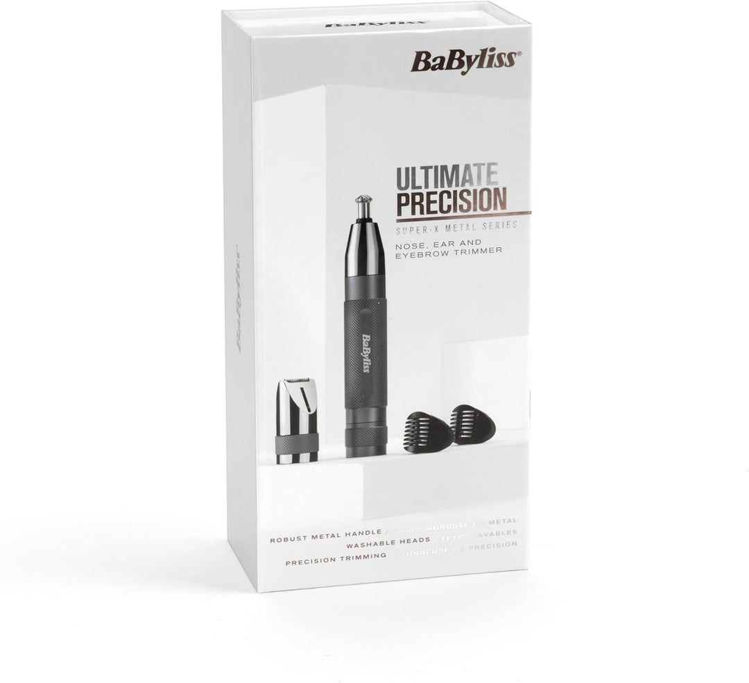 BaByliss Super-X Metal Nasen-, Ohren- & Augenbrauentrimmer, 3-in-1 Detailtrimmer, Nasenhaartrimmer,