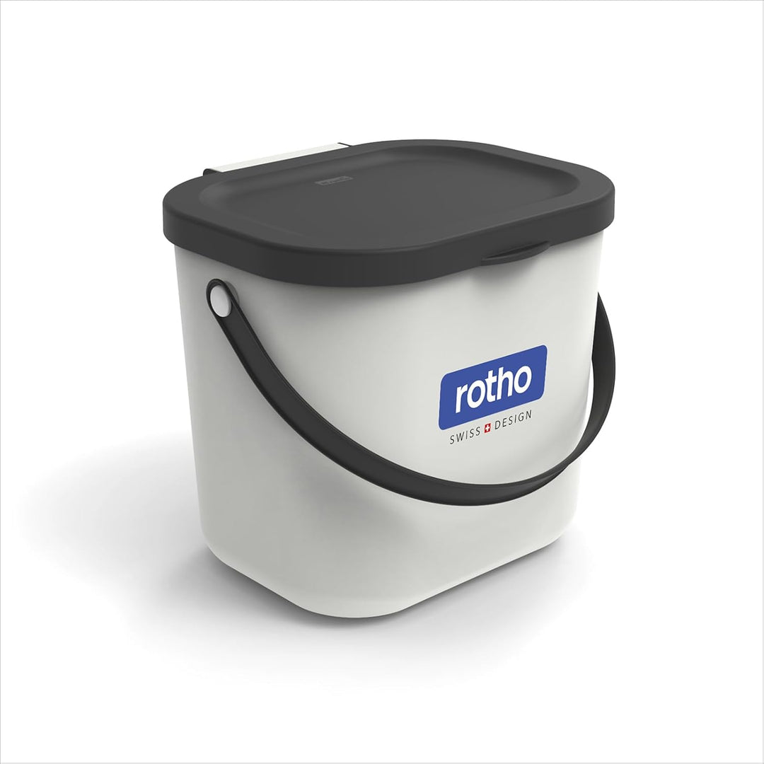 Rotho Albula 2er-Set Biomülleimer 6l mit Deckel und Henkel für die Küche, Kunststoff (PP) BPA-frei,