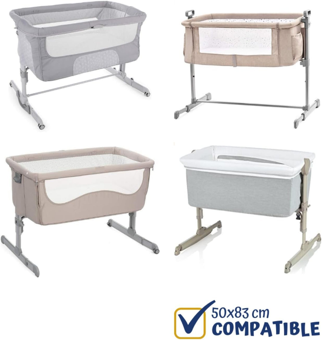 FlyIdeas Next2me Beistellbett Spannbettlaken 4 Teile Komplett-Set 83x50 cm mit wasserdichte Matratze