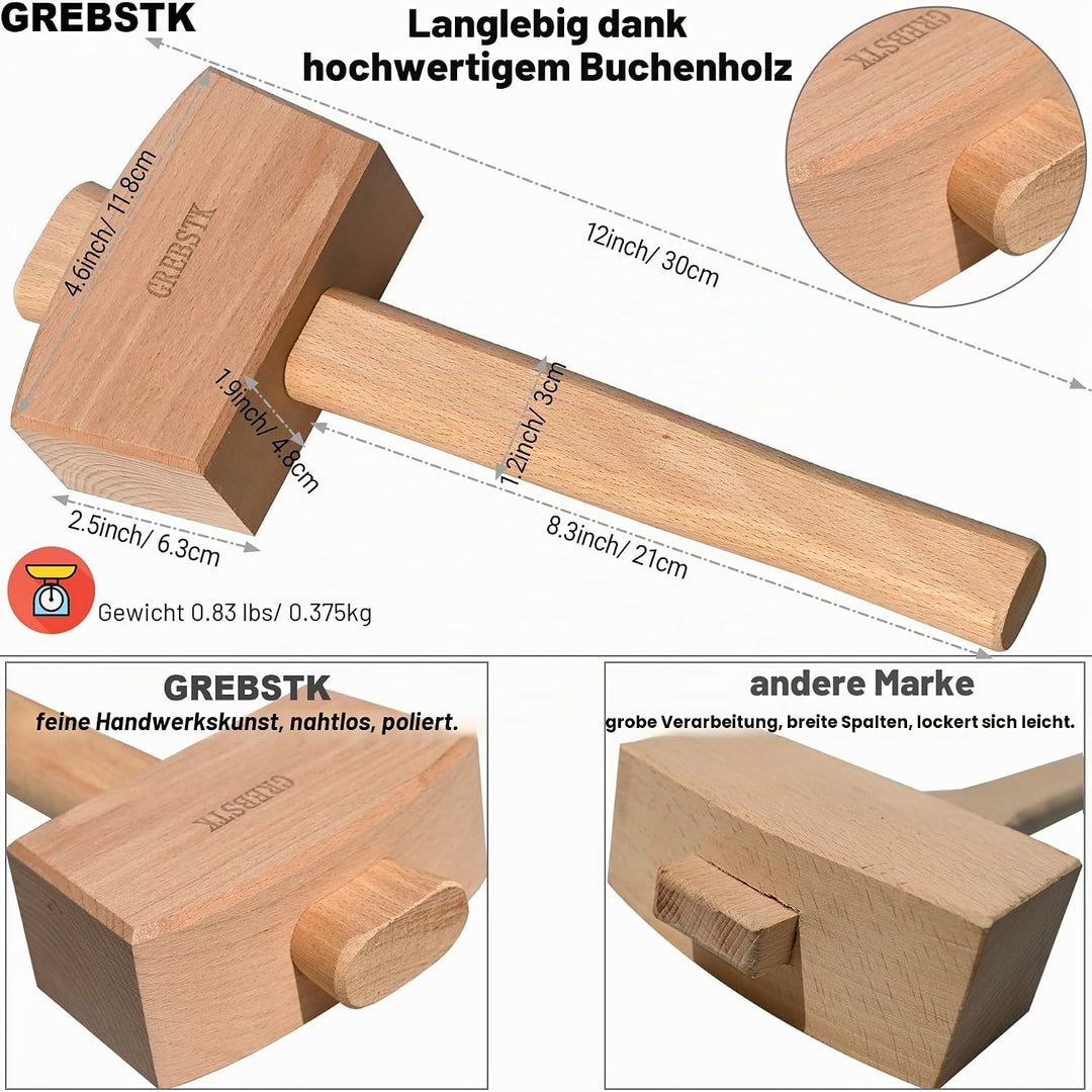 GREBSTK Holz Mallet Manuelle Eis Hammer Mallet Buche Solid Tischler Holzbearbeitung Mallet, 30cm