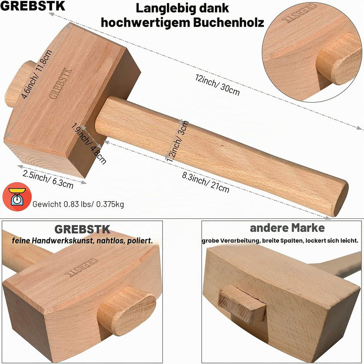 GREBSTK Holz Mallet Manuelle Eis Hammer Mallet Buche Solid Tischler Holzbearbeitung Mallet, 30cm