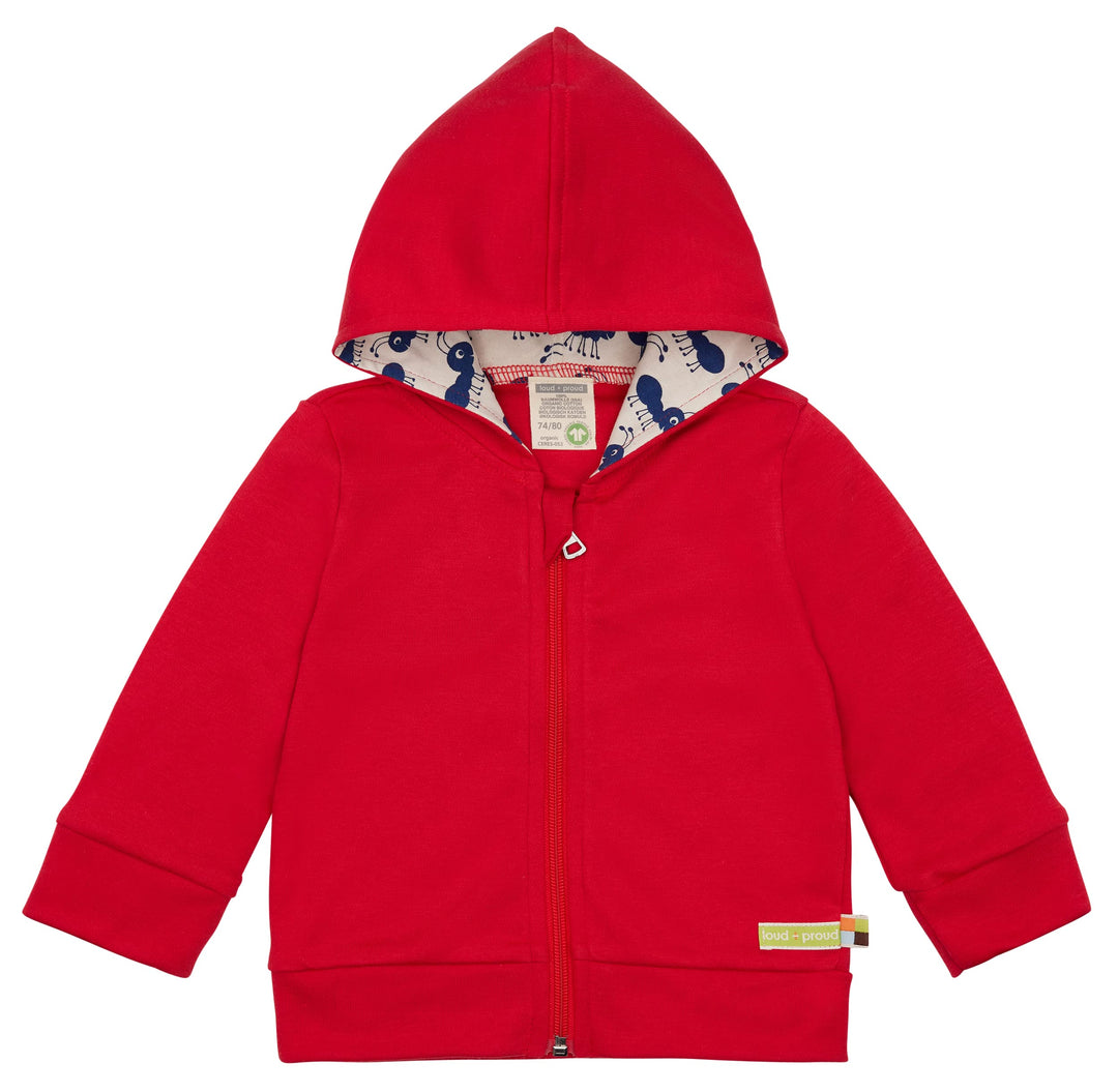 loud + proud Unisex Baby Kapuzenjacke, GOTS Zertifiziert Sweatjacke 62-68 Tomato, 62-68 Tomato