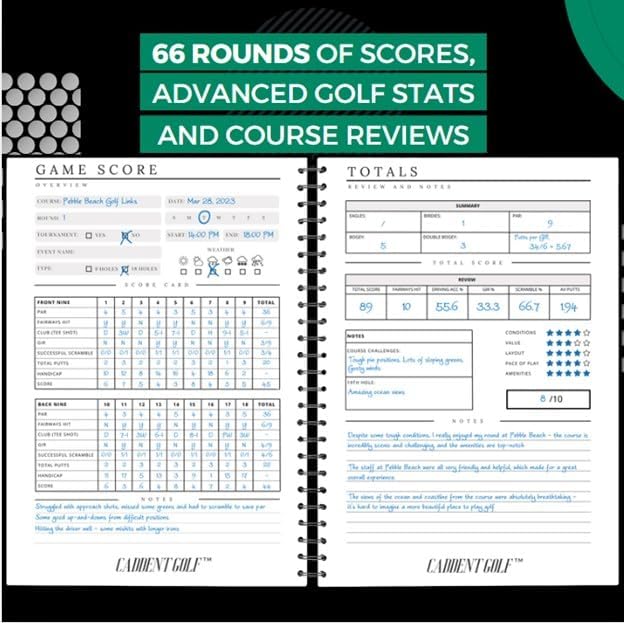 CADDENT GOLF Log Book – Drahtgebundenes Golf-Notizbuch und Golf-Scorecard-Buch – Golf Journal &amp; Logb