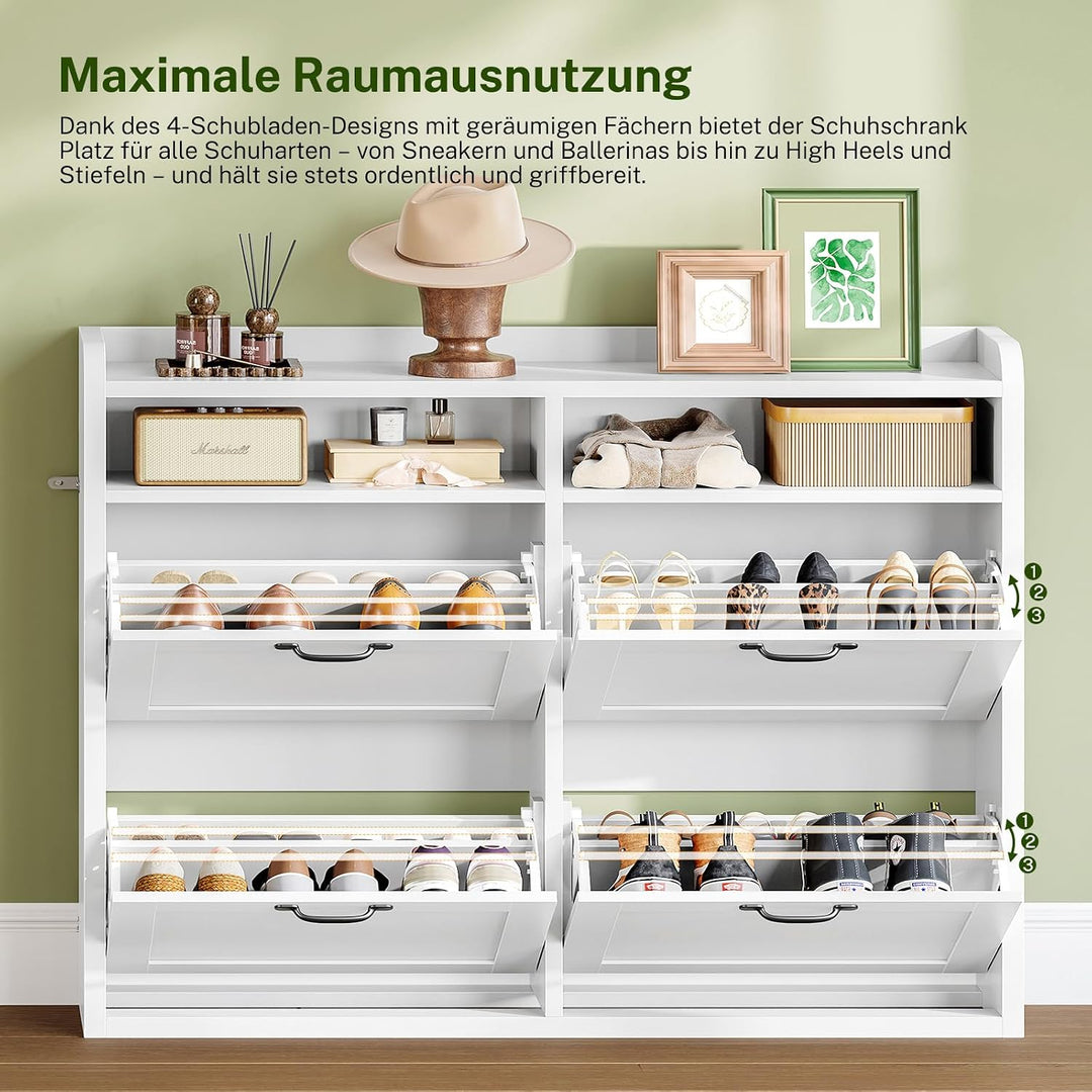 TEENFON Schuhschrank Schmal–105 cm breiter Schuhkipper mit 4 Klappen&amp;2 offenen Fächern, mit verstell