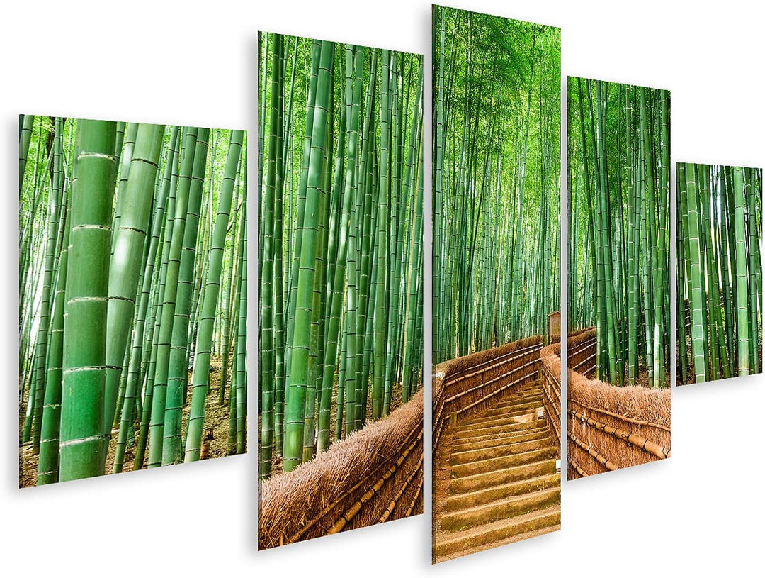 islandburner Bild auf Leinwand Kyoto Japan Bambuswald Bilder Wandbilder Poster 170x80cm - 5 Teile, 1