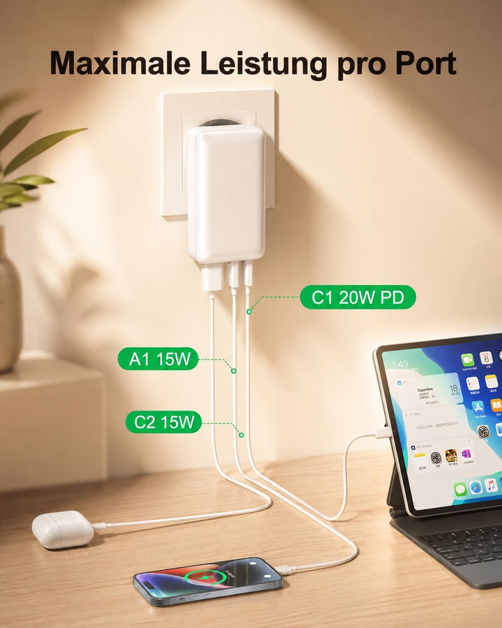 USB Ladegerät Flach,3 Ports USB C Stecker Abgewinkelt,Flaches Netzteil mit 20W PD Schnellladegerät,F