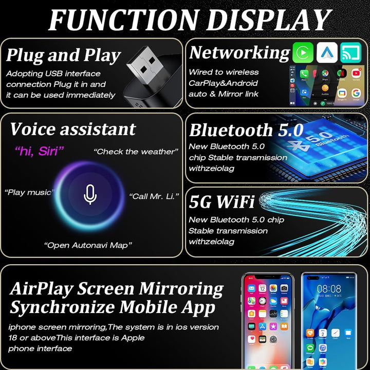 Weciau Carplay Wireless Adapter, 3-in-1 Wireless CarPlay Adapter, Upgrade Android Auto Wireless Adap