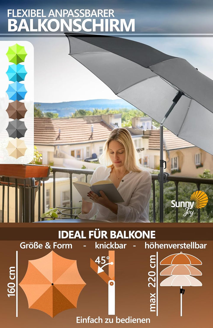 4smile SunnyJoy Sonnenschirm Balkon + Sonnenschirmhalter Balkongeländer + Sonnenschirm Schutzhülle -