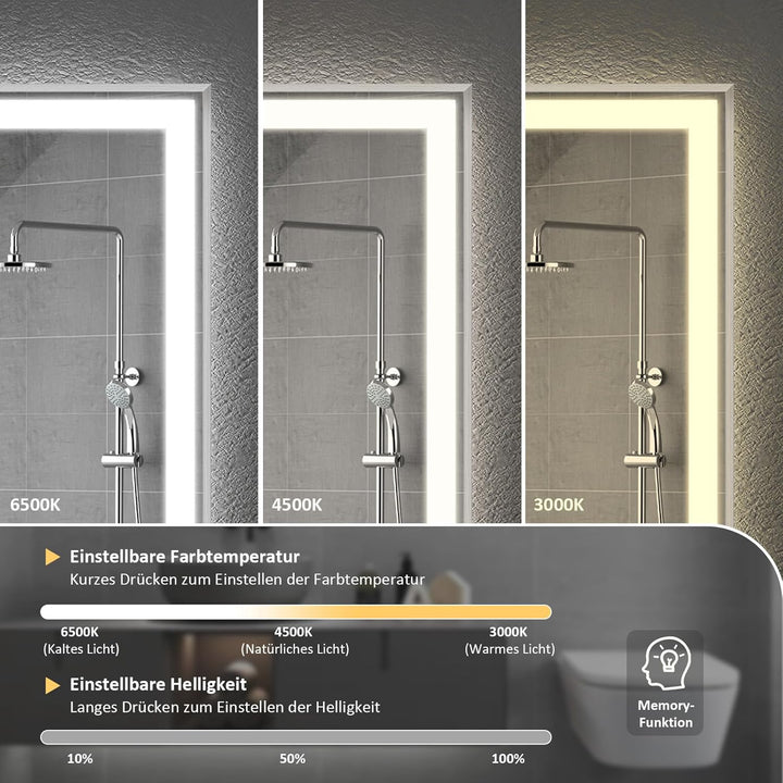 YOURLITE Spiegel mit Beleuchtung, 70x50cm, Badspiegel mit Beleuchtung Touch-Schalter, LED Spiegel mi