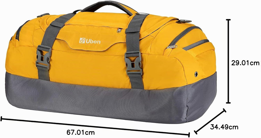 Ubon Faltbare Reisetasche Wasserdicht Grosse Sporttasche mit Fach Gelb 65L | Unisex-Rucksack,Wanderr