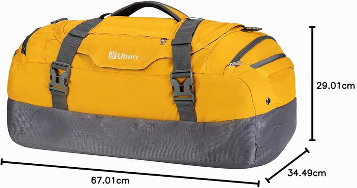 Ubon Faltbare Reisetasche Wasserdicht Grosse Sporttasche mit Fach Gelb 65L | Unisex-Rucksack,Wanderr
