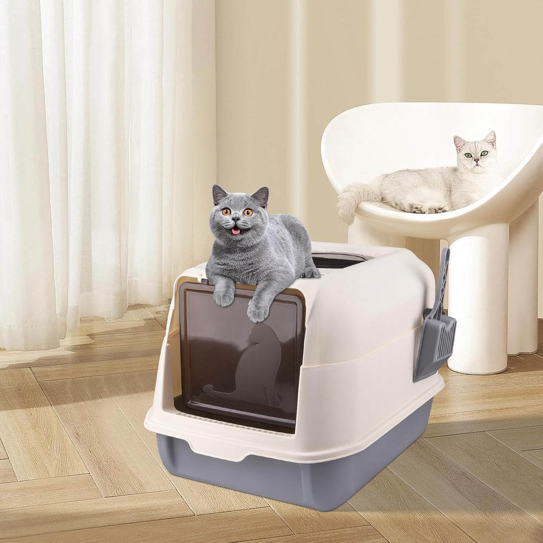 Katzenklo mit Deckel Schaufel Aktivkohlefilter, Katzenklo, Katzentoilette,ausziehbares Tablett, Scha
