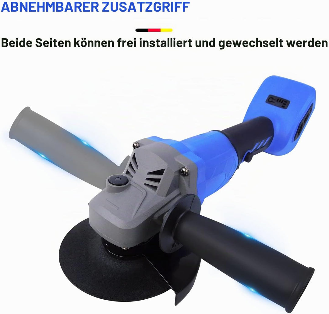 Winkelschleifer, 6000mAh Akku-Winkelschleifer, 10000 RPM, 115 mm, mit Zusatzgriff und Scheiben, idea